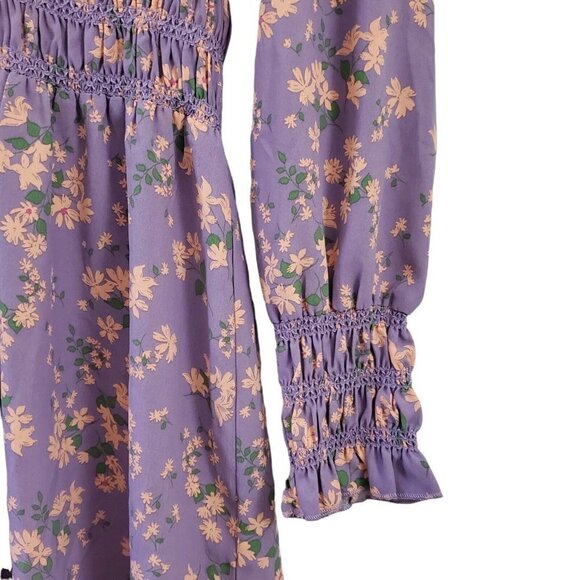 Wayf Mini‎ Dress Small Delancy Smocked Waist Lavender Floral Print Boho NWT - Picture 4 of 12